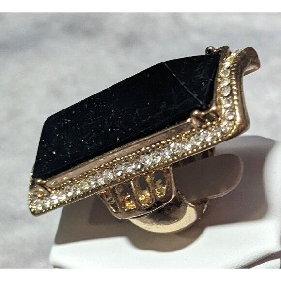Art Deco Style Glam Black And Gold Stretch Statement Ring Size 6 3/4 - Picture 4 of 16